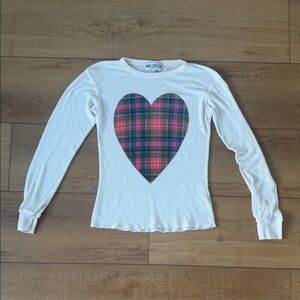 Wildfox soft womens Long Sleeve top with Plaid Heart size xs